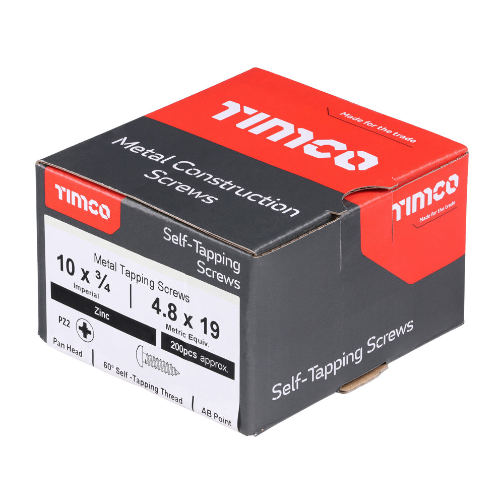 This is an image showing TIMCO Self-Tapping Screws - PZ - Pan - Zinc - 10 x 3/4 - 200 Pieces Box available from T.H Wiggans Ironmongery in Kendal, quick delivery at discounted prices.