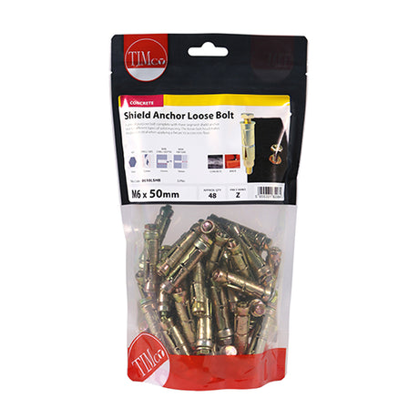 This is an image showing TIMCO Shield Anchor Loose Bolts - Yellow - M6:10L (M6 x 50) - 48 Pieces TIMbag available from T.H Wiggans Ironmongery in Kendal, quick delivery at discounted prices.