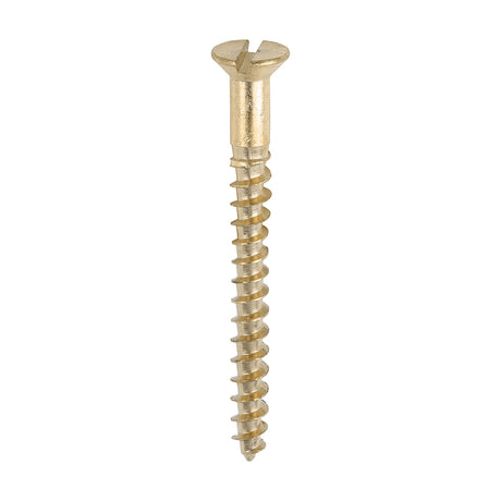 This is an image showing TIMCO Solid Brass Timber Screws - SLOT - Countersunk - 6 x 1 1/2 - 200 Pieces Box available from T.H Wiggans Ironmongery in Kendal, quick delivery at discounted prices.