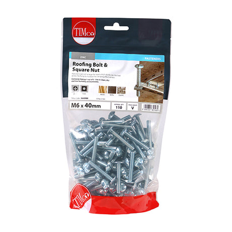 This is an image showing TIMCO Roofing Bolts & Square Nuts - Zinc - M6 x 40 - 110 Pieces TIMbag available from T.H Wiggans Ironmongery in Kendal, quick delivery at discounted prices.