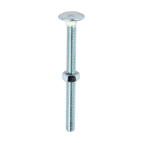 This is an image showing TIMCO Carriage Bolts & Hex Nuts - Zinc - M6 x 75 - 100 Pieces Box available from T.H Wiggans Ironmongery in Kendal, quick delivery at discounted prices.