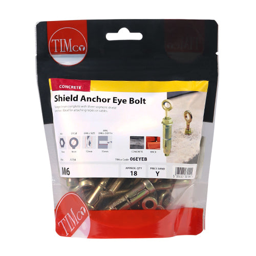 This is an image showing TIMCO Forged Eyes with Shield Anchors - Yellow - M6 - 18 Pieces TIMbag available from T.H Wiggans Ironmongery in Kendal, quick delivery at discounted prices.