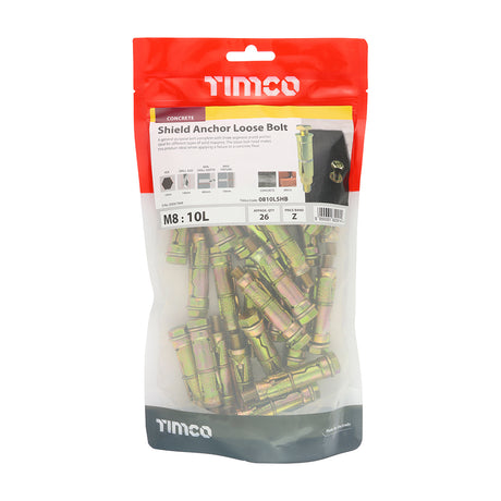 This is an image showing TIMCO Shield Anchor Loose Bolts - Yellow - M8:10L (M8 x 60) - 26 Pieces TIMbag available from T.H Wiggans Ironmongery in Kendal, quick delivery at discounted prices.