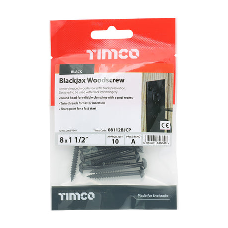 This is an image showing TIMCO Blackjax - PZ - Round - Black - 8 x 1 1/2 - 10 Pieces TIMpac available from T.H Wiggans Ironmongery in Kendal, quick delivery at discounted prices.