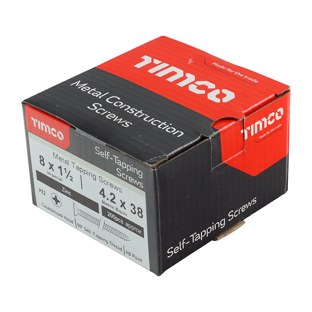 This is an image showing TIMCO Self-Tapping Screws - PZ - Pan - Zinc - 8 x 1 1/2 - 200 Pieces Box available from T.H Wiggans Ironmongery in Kendal, quick delivery at discounted prices.