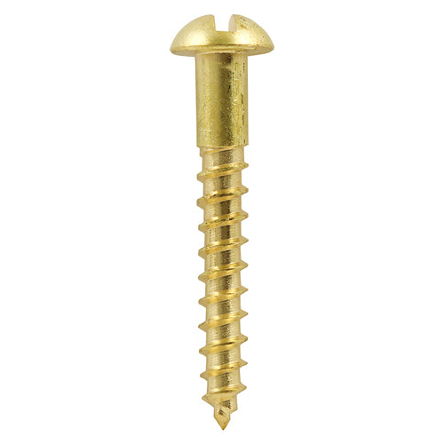 This is an image showing TIMCO Solid Brass Timber Screws - SLOT - Round - 8 x 1 1/2 - 200 Pieces Box available from T.H Wiggans Ironmongery in Kendal, quick delivery at discounted prices.