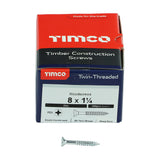 This is an image showing TIMCO Twin-Threaded Woodscrews - PZ - Double Countersunk - Zinc - 8 x 1 1/4 - 200 Pieces Box available from T.H Wiggans Ironmongery in Kendal, quick delivery at discounted prices.