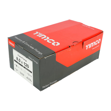 This is an image showing TIMCO Nylon Frame Fixing - PZ - Zinc - 8.0 x 120 - 100 Pieces Box available from T.H Wiggans Ironmongery in Kendal, quick delivery at discounted prices.