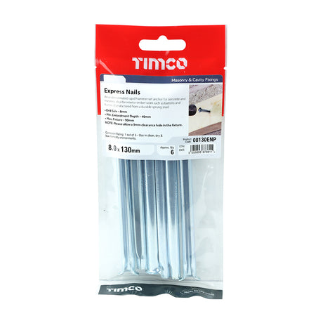 This is an image showing TIMCO Express Nails - Zinc - 8.0 x 130 - 6 Pieces TIMpac available from T.H Wiggans Ironmongery in Kendal, quick delivery at discounted prices.