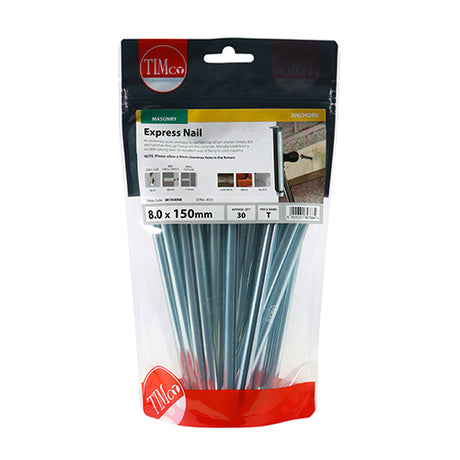 This is an image showing TIMCO Express Nails - Zinc - 8.0 x 150 - 30 Pieces TIMbag available from T.H Wiggans Ironmongery in Kendal, quick delivery at discounted prices.