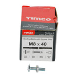 This is an image showing TIMCO Roofing Bolts with Square Nuts - Zinc - M8 x 40 - 100 Pieces Box available from T.H Wiggans Ironmongery in Kendal, quick delivery at discounted prices.