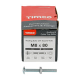 This is an image showing TIMCO Roofing Bolts with Square Nuts - Zinc - M8 x 80 - 50 Pieces Box available from T.H Wiggans Ironmongery in Kendal, quick delivery at discounted prices.