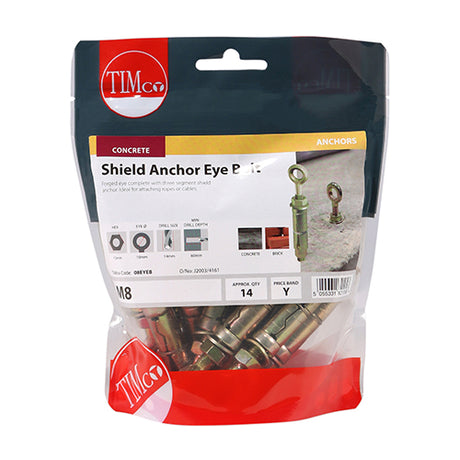 This is an image showing TIMCO Forged Eyes with Shield Anchors - Yellow - M8 - 14 Pieces TIMbag available from T.H Wiggans Ironmongery in Kendal, quick delivery at discounted prices.