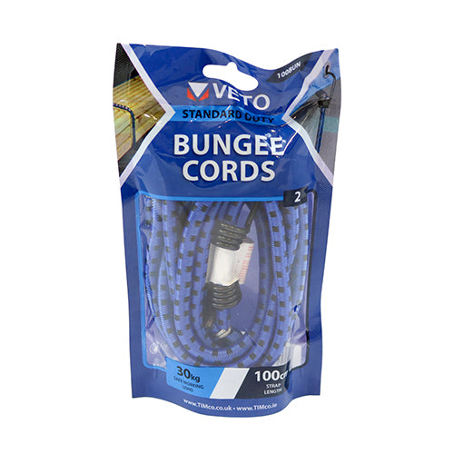 This is an image showing TIMCO Bungee Cords - Standard Duty - Dia.8mm x 100cm - 2 Pieces Bag available from T.H Wiggans Ironmongery in Kendal, quick delivery at discounted prices.