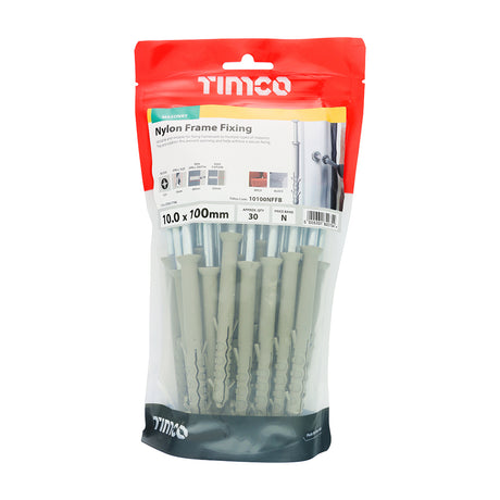 This is an image showing TIMCO Nylon Frame Fixings - PZ - Zinc - 10.0 x 100 - 30 Pieces TIMbag available from T.H Wiggans Ironmongery in Kendal, quick delivery at discounted prices.