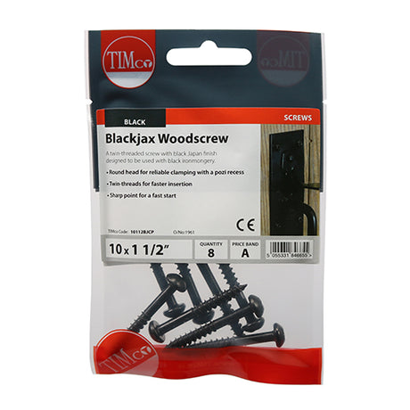 This is an image showing TIMCO Blackjax - PZ - Round - Black - 10 x 1 1/2 - 8 Pieces TIMpac available from T.H Wiggans Ironmongery in Kendal, quick delivery at discounted prices.