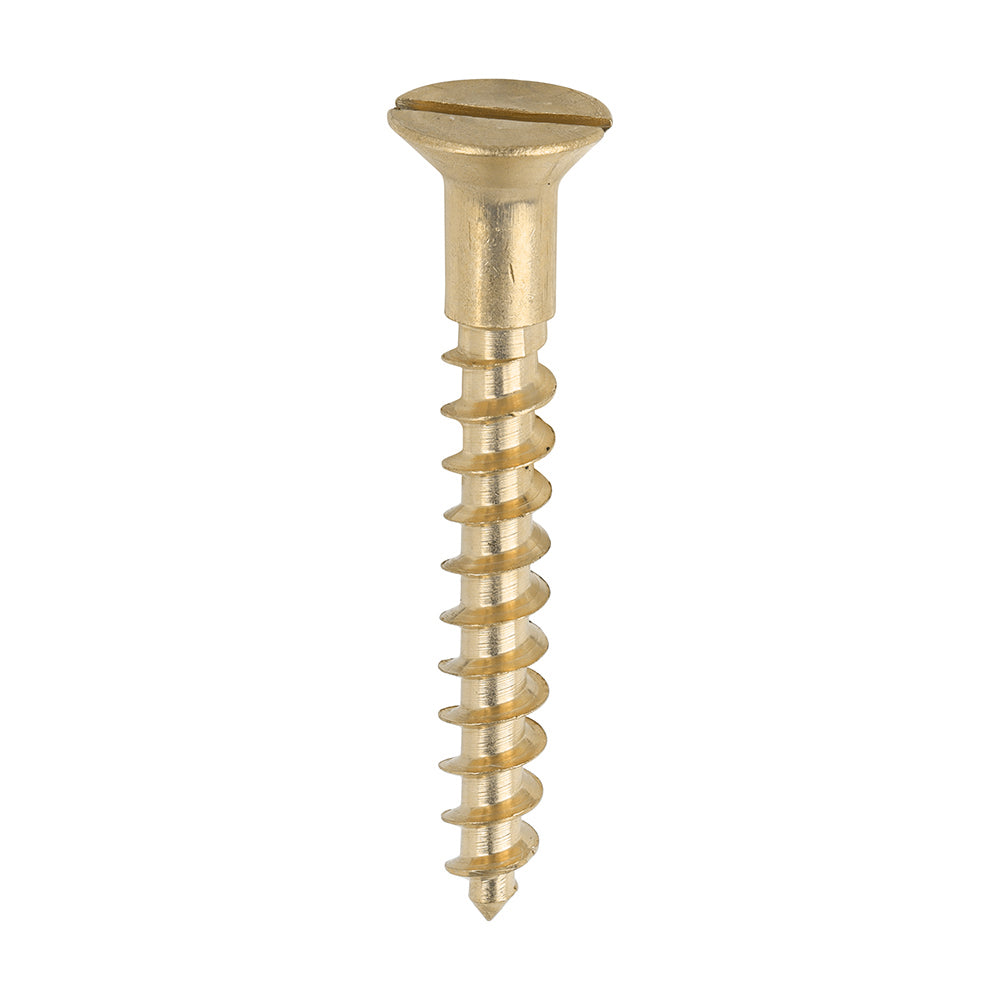 This is an image showing TIMCO Solid Brass Timber Screws - SLOT - Countersunk - 10 x 1 1/2 - 200 Pieces Box available from T.H Wiggans Ironmongery in Kendal, quick delivery at discounted prices.