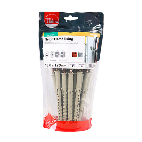 This is an image showing TIMCO Nylon Frame Fixings - PZ - Zinc - 10.0 x 120 - 25 Pieces TIMbag available from T.H Wiggans Ironmongery in Kendal, quick delivery at discounted prices.