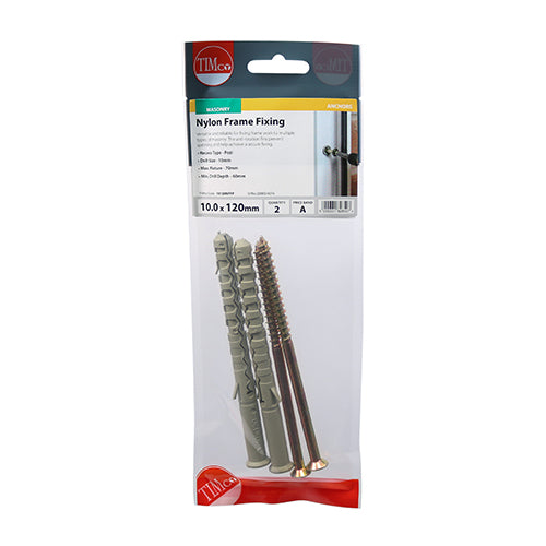 This is an image showing TIMCO Nylon Frame Fixings - PZ - Zinc - 10.0 x 120 - 2 Pieces TIMpac available from T.H Wiggans Ironmongery in Kendal, quick delivery at discounted prices.