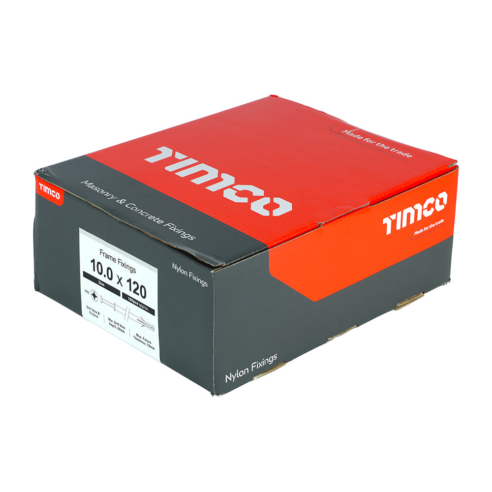 This is an image showing TIMCO Nylon Frame Fixing - PZ - Zinc - 10.0 x 120 - 100 Pieces Box available from T.H Wiggans Ironmongery in Kendal, quick delivery at discounted prices.