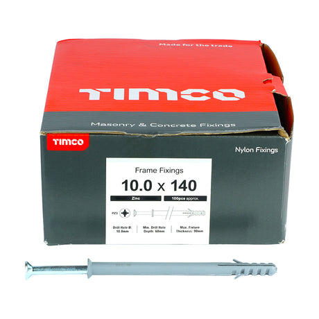 This is an image showing TIMCO Nylon Frame Fixing - PZ - Zinc - 10.0 x 140 - 100 Pieces Box available from T.H Wiggans Ironmongery in Kendal, quick delivery at discounted prices.