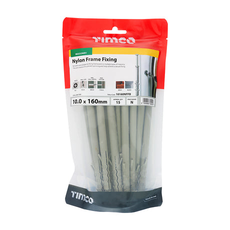 This is an image showing TIMCO Nylon Frame Fixings - PZ - Zinc - 10.0 x 160 - 15 Pieces TIMbag available from T.H Wiggans Ironmongery in Kendal, quick delivery at discounted prices.