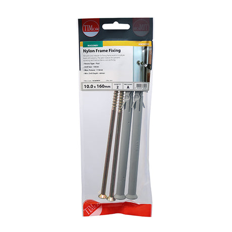 This is an image showing TIMCO Nylon Frame Fixings - PZ - Zinc - 10.0 x 160 - 2 Pieces TIMpac available from T.H Wiggans Ironmongery in Kendal, quick delivery at discounted prices.