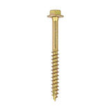 This is an image showing TIMCO Advanced Coach Screws - Hex Flange - Yellow - 10.0 x 160 - 50 Pieces Box available from T.H Wiggans Ironmongery in Kendal, quick delivery at discounted prices.