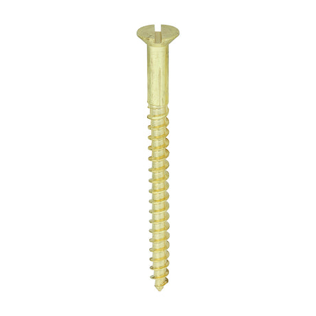 This is an image showing TIMCO Solid Brass Timber Screws - SLOT - Countersunk - 10 x 2 1/2 - 100 Pieces Box available from T.H Wiggans Ironmongery in Kendal, quick delivery at discounted prices.