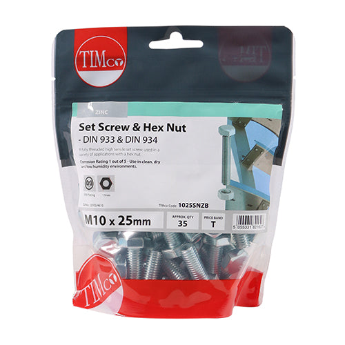 This is an image showing TIMCO Set Screws & Hex Nuts - Grade 8.8 - Zinc - M10 x 25 - 35 Pieces TIMbag available from T.H Wiggans Ironmongery in Kendal, quick delivery at discounted prices.