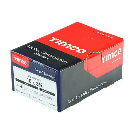 This is an image showing TIMCO Twin-Threaded Woodscrews - PZ - Double Countersunk - Zinc - 10 x 3 1/2 - 100 Pieces Box available from T.H Wiggans Ironmongery in Kendal, quick delivery at discounted prices.