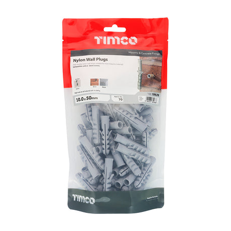 This is an image showing TIMCO Nylon Plugs - 10.0 x 50 - 70 Pieces TIMbag available from T.H Wiggans Ironmongery in Kendal, quick delivery at discounted prices.