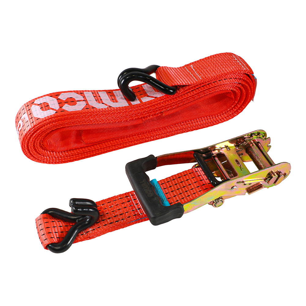 This is an image showing TIMCO Ratchet Strap - J Hook - Heavy Duty - 10m x 50mm - 1 Each Bag available from T.H Wiggans Ironmongery in Kendal, quick delivery at discounted prices.