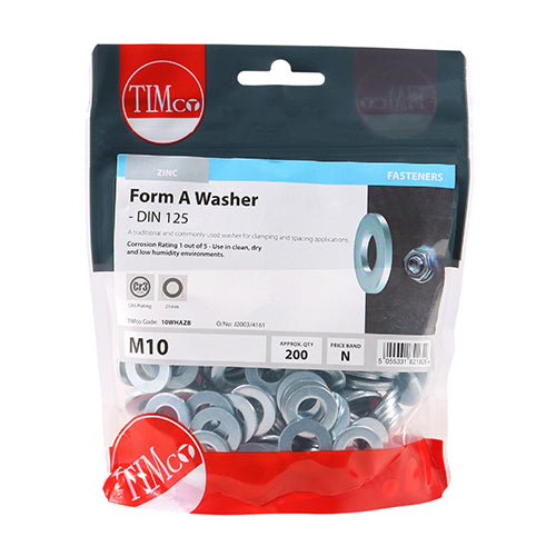 This is an image showing TIMCO Form A Washers - Zinc - M10 - 200 Pieces TIMbag available from T.H Wiggans Ironmongery in Kendal, quick delivery at discounted prices.