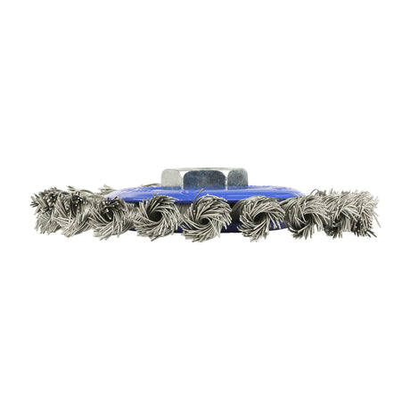This is an image showing TIMCO Angle Grinder Wheel Brush - Twisted Knot Stainless Steel - 115mm - 1 Each Blister Pack available from T.H Wiggans Ironmongery in Kendal, quick delivery at discounted prices.