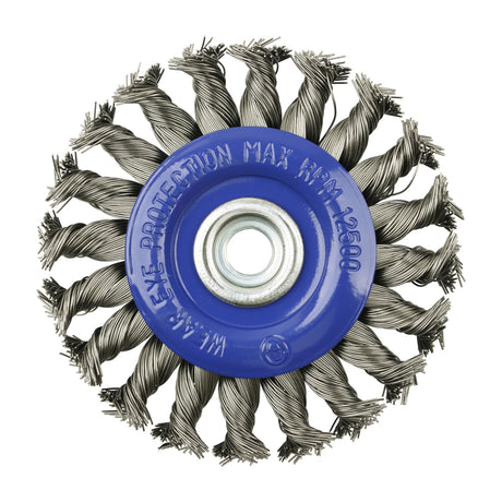 This is an image showing TIMCO Angle Grinder Wheel Brush - Twisted Knot Stainless Steel - 115mm - 1 Each Blister Pack available from T.H Wiggans Ironmongery in Kendal, quick delivery at discounted prices.