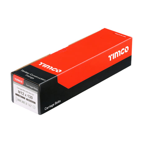 This is an image showing TIMCO Carriage Bolts & Hex Nuts - Zinc - M12 x 130 - 10 Pieces Box available from T.H Wiggans Ironmongery in Kendal, quick delivery at discounted prices.