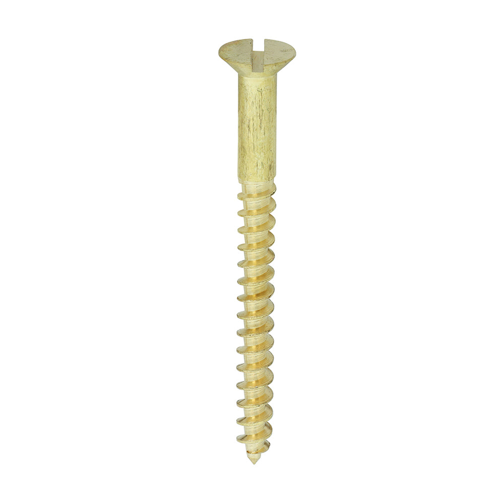 This is an image showing TIMCO Solid Brass Timber Screws - SLOT - Countersunk - 12 x 2 1/2 - 100 Pieces Box available from T.H Wiggans Ironmongery in Kendal, quick delivery at discounted prices.