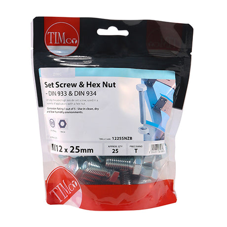 This is an image showing TIMCO Set Screws & Hex Nuts - Grade 8.8 - Zinc - M12 x 25 - 25 Pieces TIMbag available from T.H Wiggans Ironmongery in Kendal, quick delivery at discounted prices.