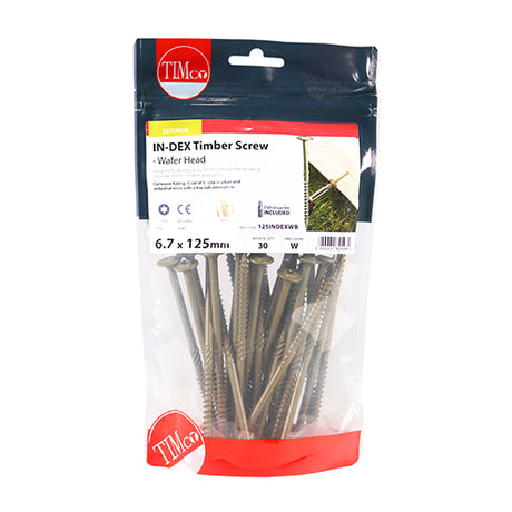 This is an image showing TIMCO Timber Screws - TX - Wafer - Exterior - Green - 6.7 x 125 - 30 Pieces TIMbag available from T.H Wiggans Ironmongery in Kendal, quick delivery at discounted prices.