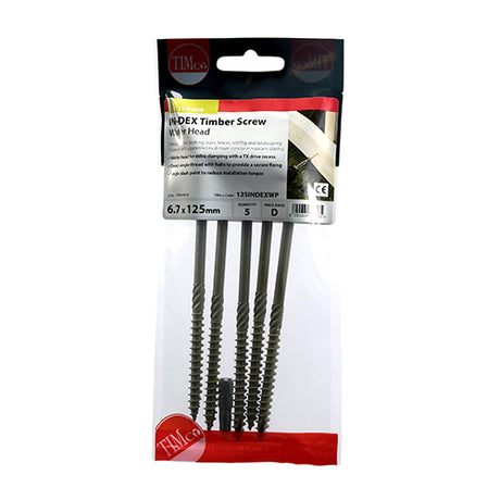 This is an image showing TIMCO Timber Screws - TX - Wafer - Exterior - Green - 6.7 x 125 - 5 Pieces TIMpac available from T.H Wiggans Ironmongery in Kendal, quick delivery at discounted prices.