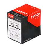 This is an image showing TIMCO Carriage Bolts & Hex Nuts - Zinc - M12 x 75 - 25 Pieces Box available from T.H Wiggans Ironmongery in Kendal, quick delivery at discounted prices.