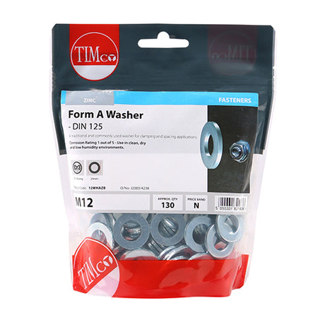 This is an image showing TIMCO Form A Washers - Zinc - M12 - 130 Pieces TIMbag available from T.H Wiggans Ironmongery in Kendal, quick delivery at discounted prices.