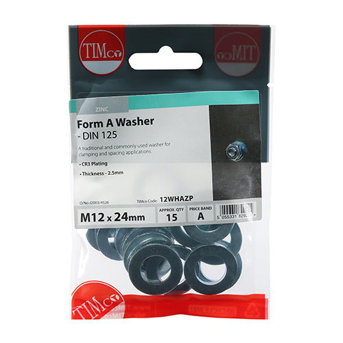 This is an image showing TIMCO Form A Washers - Zinc - M12 - 15 Pieces TIMpac available from T.H Wiggans Ironmongery in Kendal, quick delivery at discounted prices.