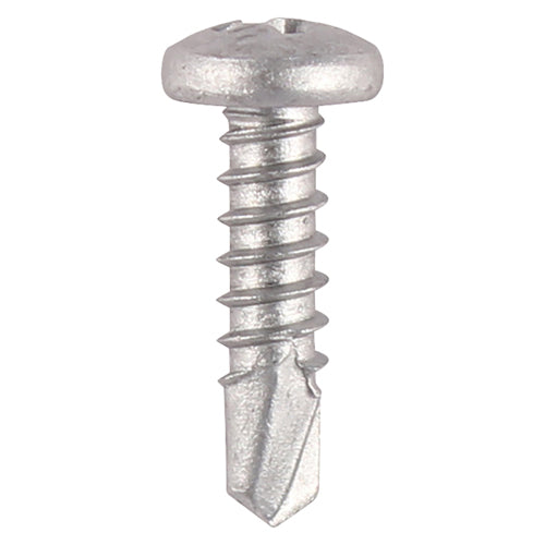 This is an image showing TIMCO Window Fabrication Screws - Pan - PH - Self-Tapping - Self-Drilling Point - Martensitic Stainless Steel & Silver Organic - 4.2 x 16 - 1000 Pieces Box available from T.H Wiggans Ironmongery in Kendal, quick delivery at discounted prices.