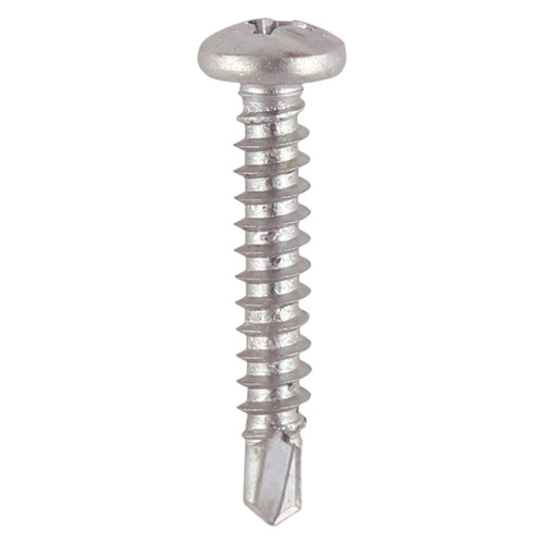 This is an image showing TIMCO Window Fabrication Screws - Pan - PH - Self-Tapping - Self-Drilling Point - Martensitic Stainless Steel & Silver Organic - 4.2 x 16 - 1000 Pieces Box available from T.H Wiggans Ironmongery in Kendal, quick delivery at discounted prices.