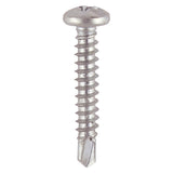 This is an image showing TIMCO Window Fabrication Screws - Pan - PH - Self-Tapping - Self-Drilling Point - Martensitic Stainless Steel & Silver Organic - 4.2 x 25 - 1000 Pieces Box available from T.H Wiggans Ironmongery in Kendal, quick delivery at discounted prices.