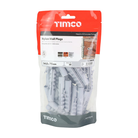 This is an image showing TIMCO Nylon Plugs - 14.0 x 75 - 30 Pieces TIMbag available from T.H Wiggans Ironmongery in Kendal, quick delivery at discounted prices.