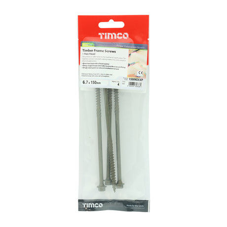 This is an image showing TIMCO Timber Screws - Hex Head - Exterior - Green - 6.7 x 150 - 4 Pieces TIMpac available from T.H Wiggans Ironmongery in Kendal, quick delivery at discounted prices.