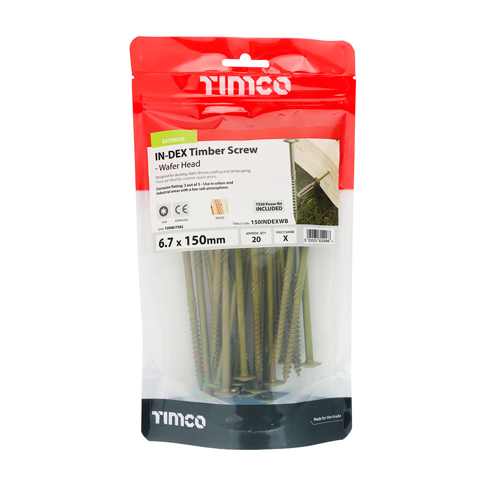 This is an image showing TIMCO Timber Screws - TX - Wafer - Exterior - Green - 6.7 x 150 - 20 Pieces TIMbag available from T.H Wiggans Ironmongery in Kendal, quick delivery at discounted prices.